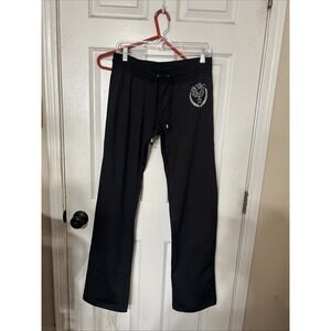 BCBG Paris Womens Black Rhinestone Embellished Athleisure Track Pants Size Large